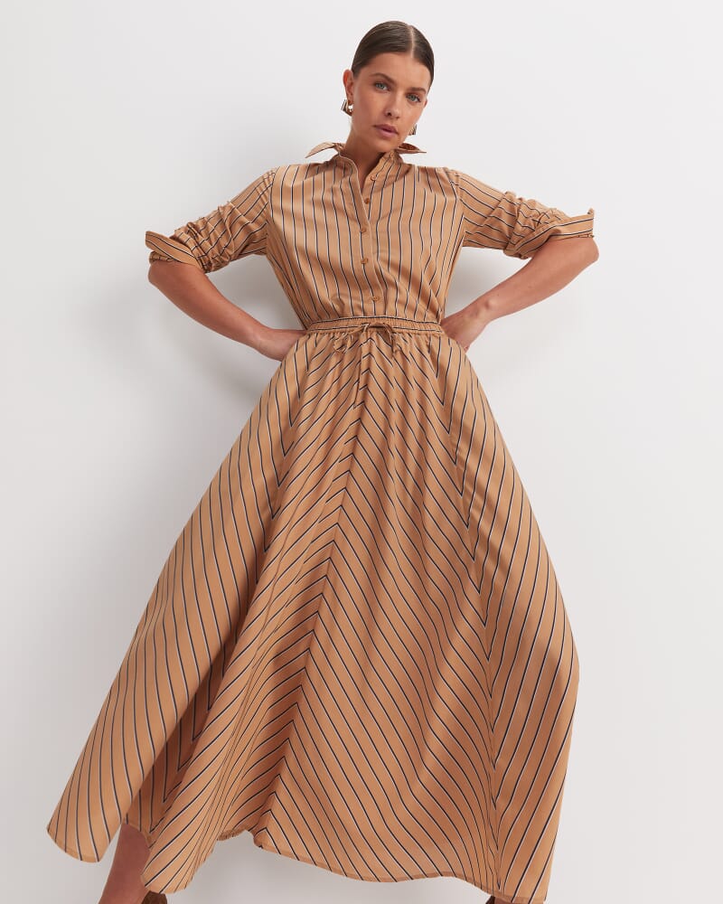 Gina Stripe Maxi Skirt in TAN/WHITE