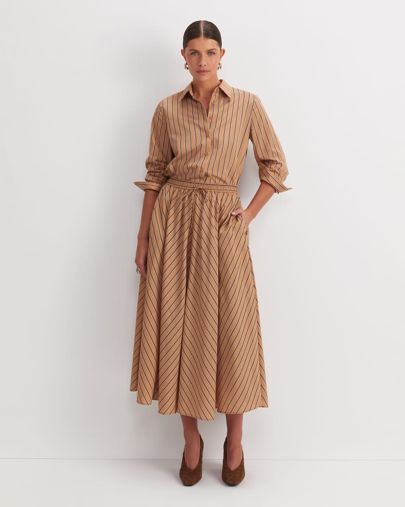 Gina Stripe Maxi Skirt in TAN/WHITE