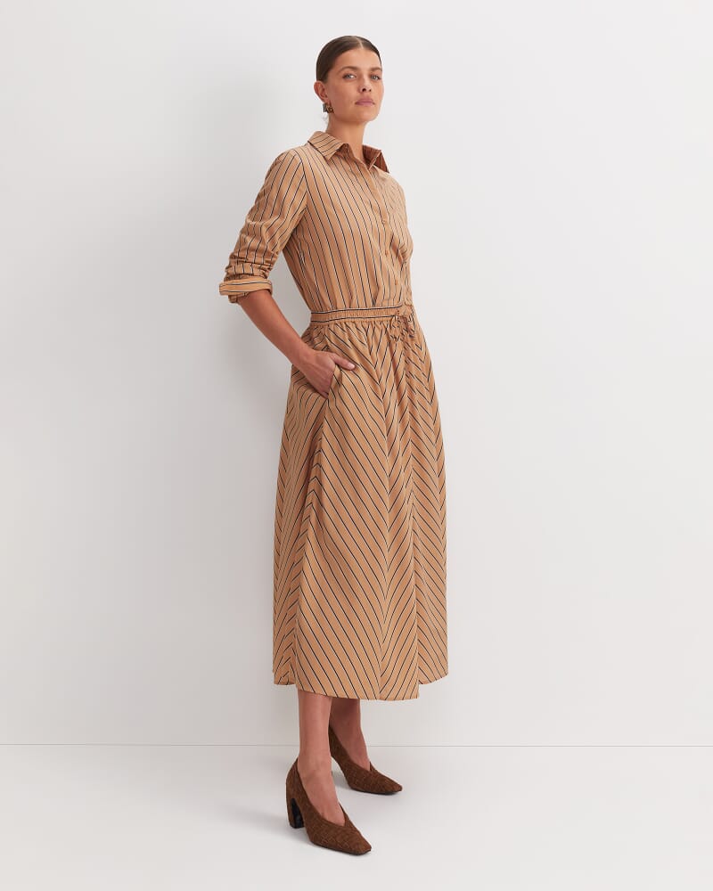 Gina Stripe Maxi Skirt in TAN/WHITE