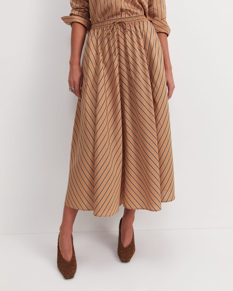 Gina Stripe Maxi Skirt in TAN/WHITE