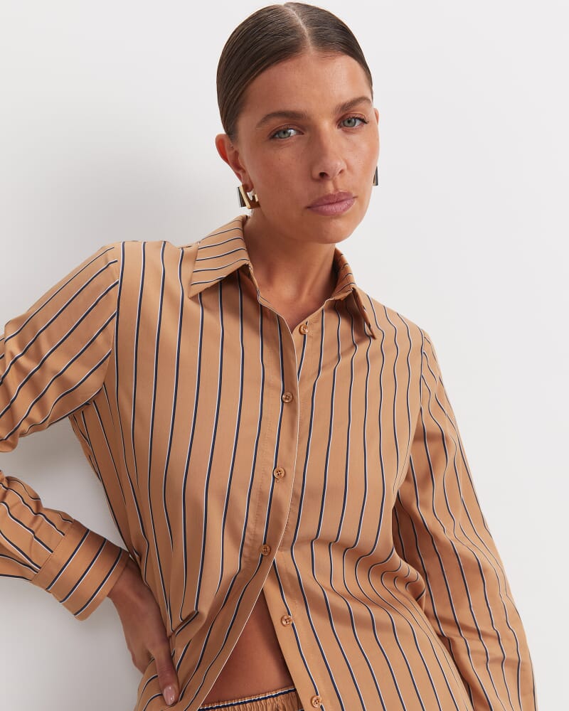 Gina Stripe Shirt in TAN/WHITE