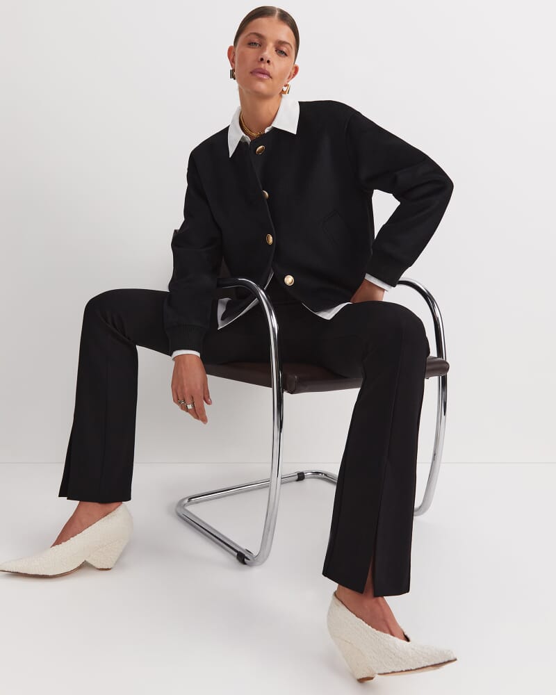 Crop Melton Jacket in BLACK