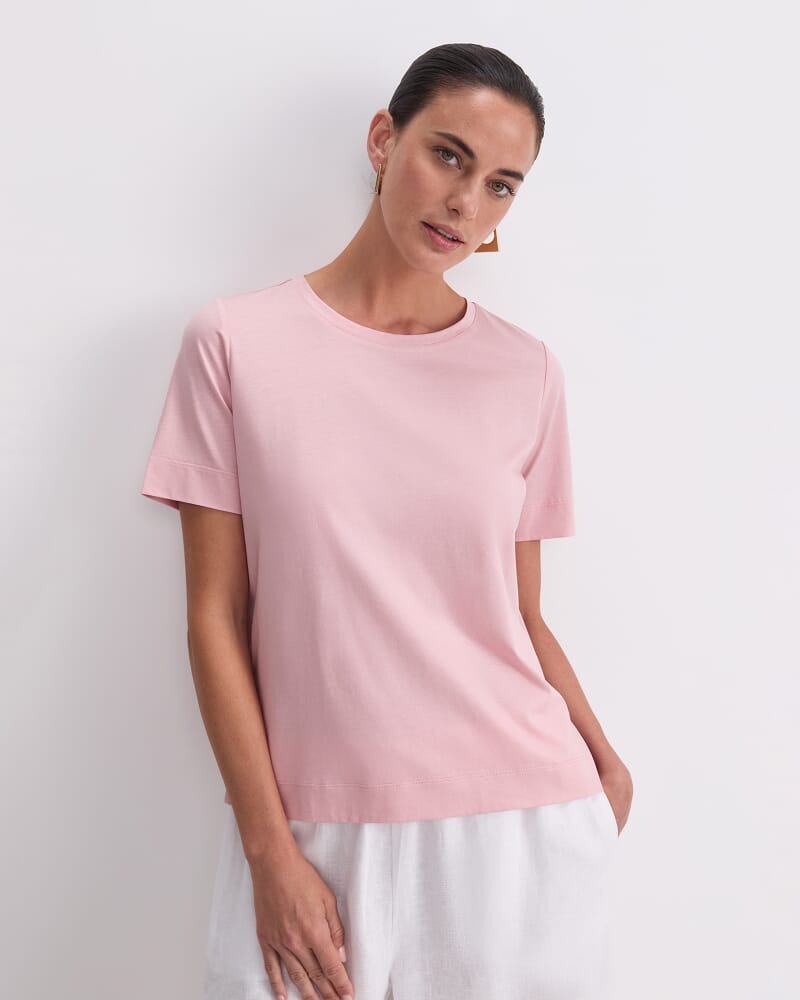 Mercerised Cotton Short Sleeve Tee in DUSTY ROSE