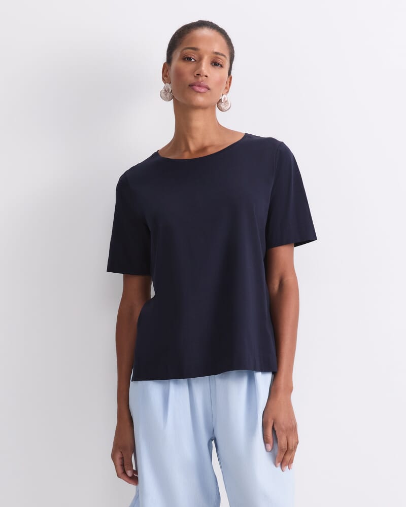 Mercerised Cotton Short Sleeve Tee in NAVY