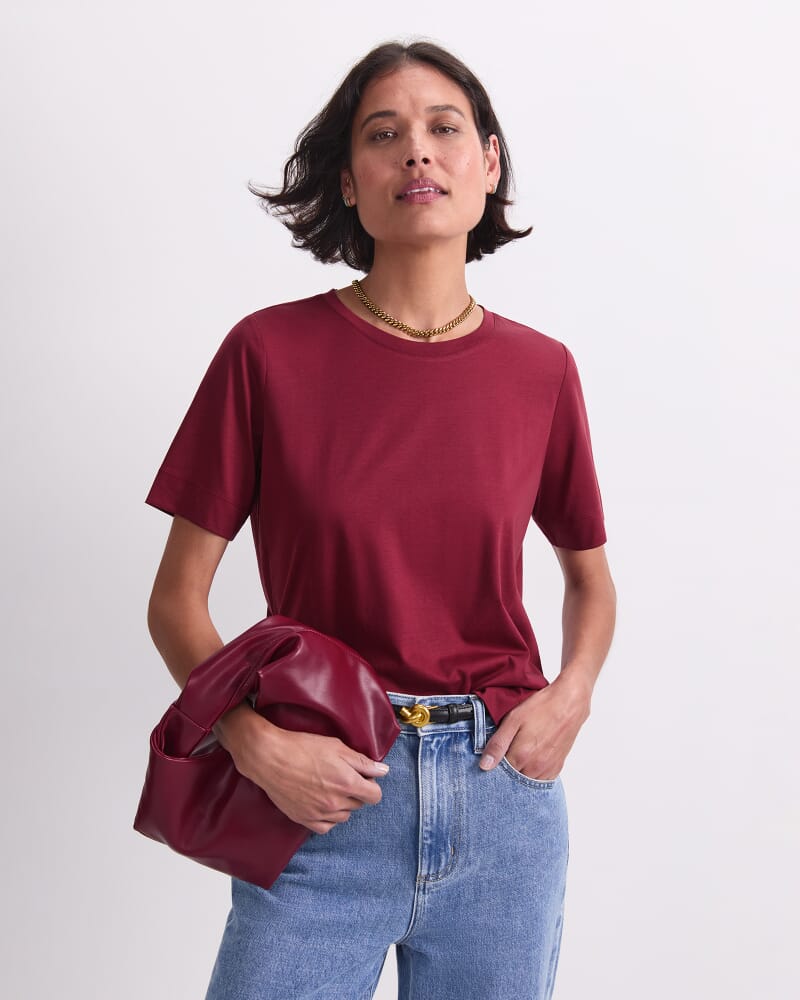 Mercerised Cotton Short Sleeve Tee in PINOT