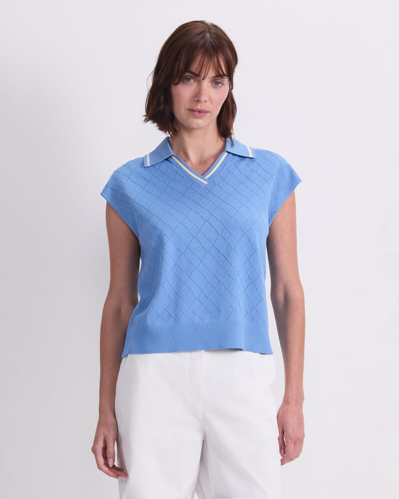 Maxine Milano Argyle Knit Top in LAGOON