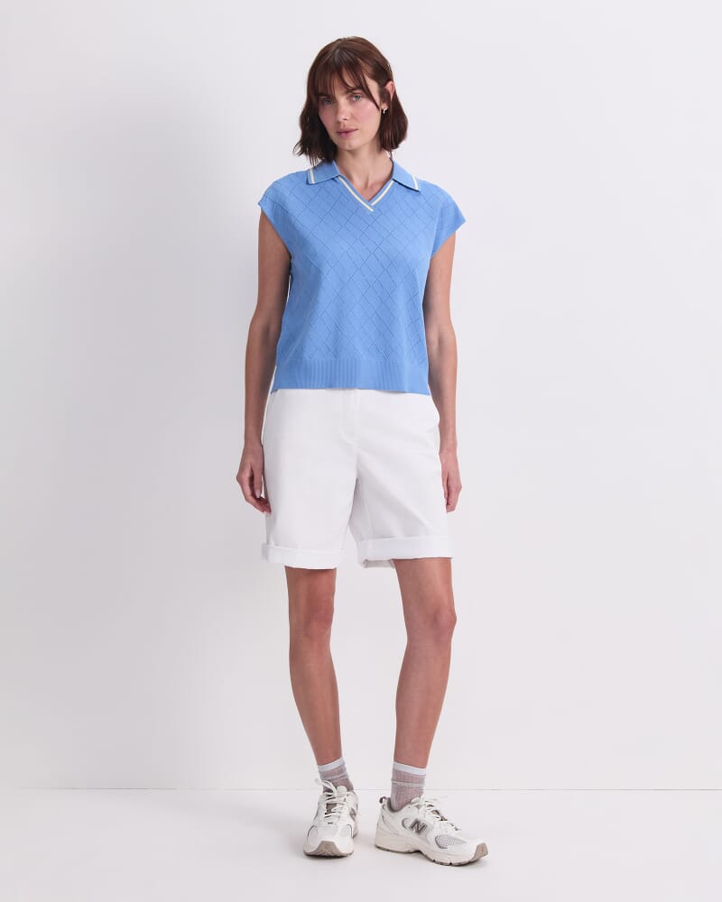 Maxine Milano Argyle Knit Top in LAGOON