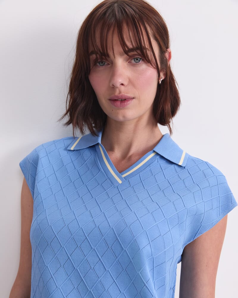 Maxine Milano Argyle Knit Top in LAGOON