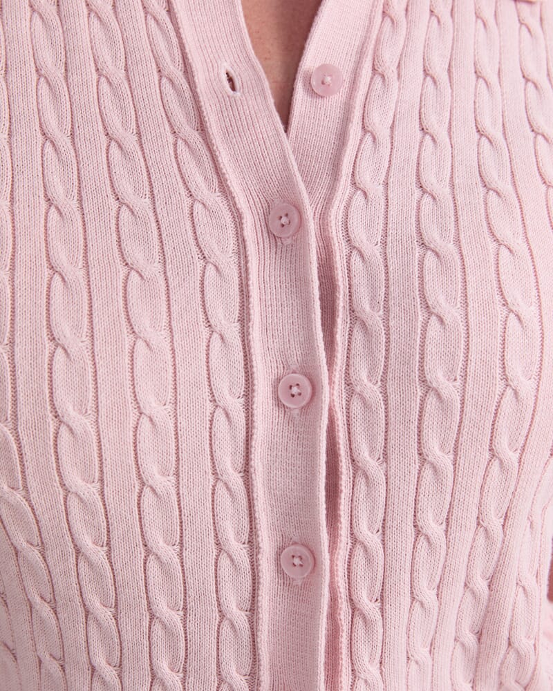 Cotton Cable Short Sleeve Knit Top in PEONY