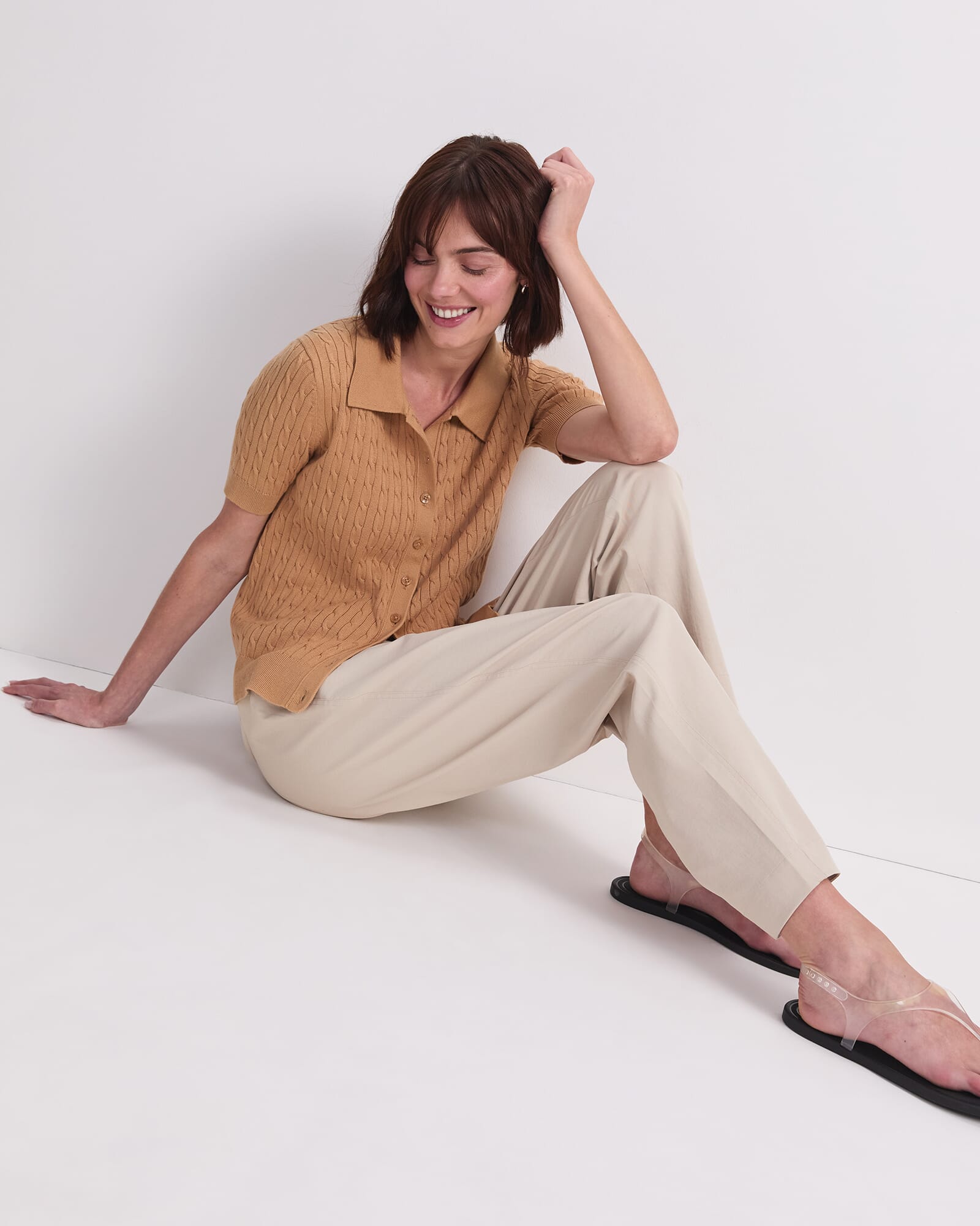 Cotton Cable Short Sleeve Knit Top