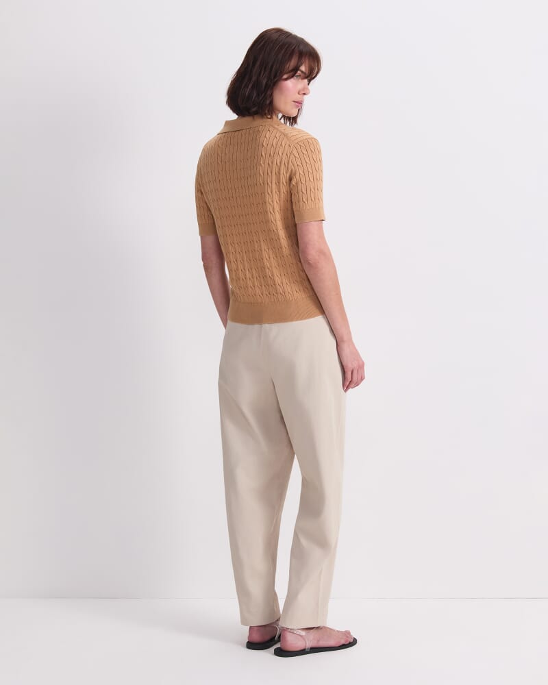 Cotton Cable Short Sleeve Knit Top in SAND