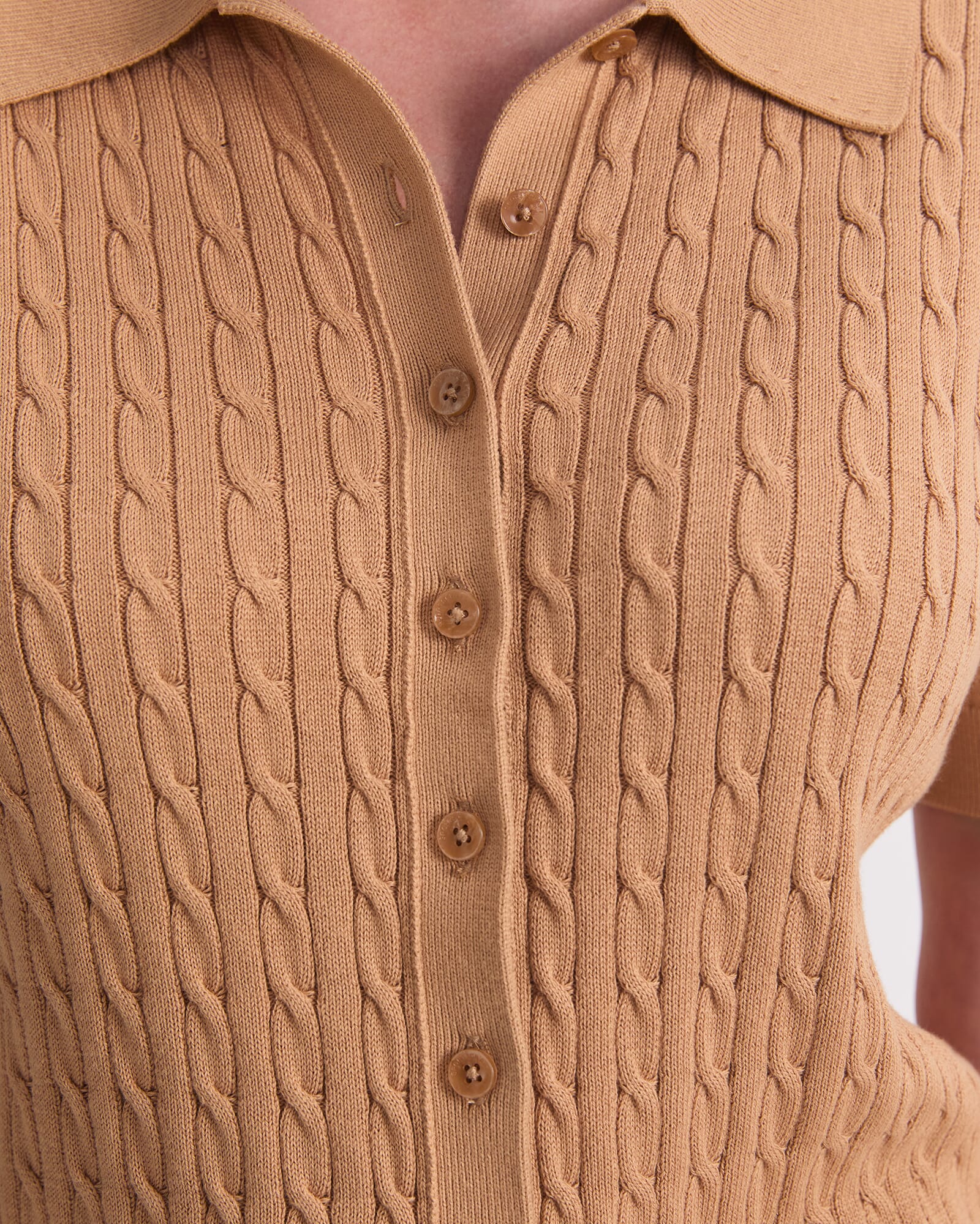 Cotton Cable Short Sleeve Knit Top in Sand | Sportscraft