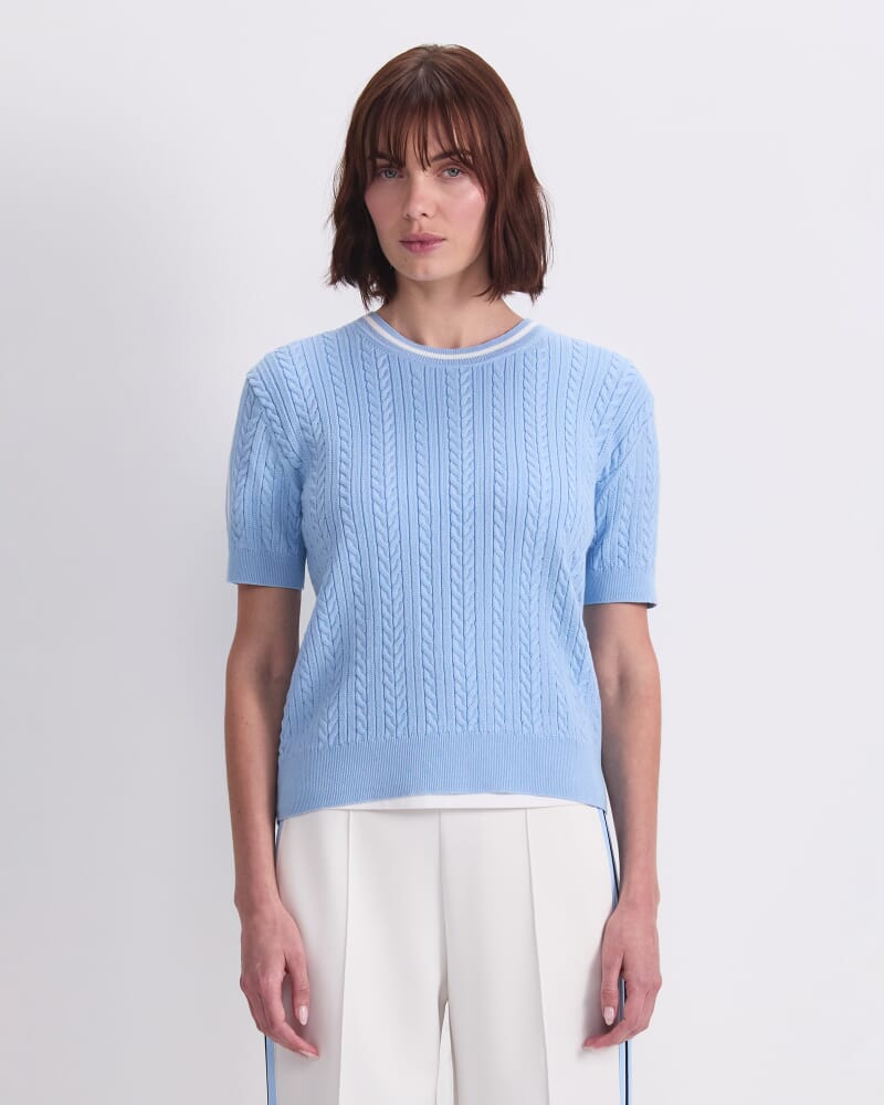 Cotton Cable Crew Knit in SKY BLUE