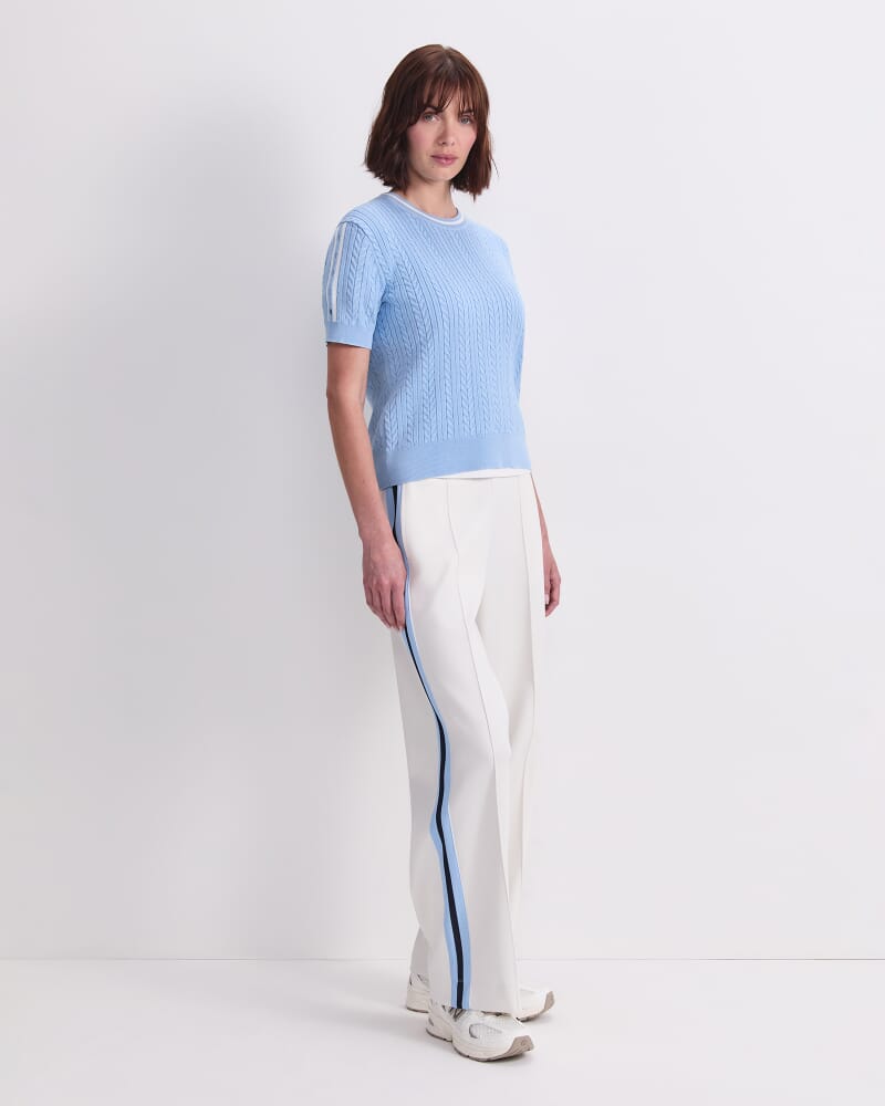 Cotton Cable Crew Knit in SKY BLUE