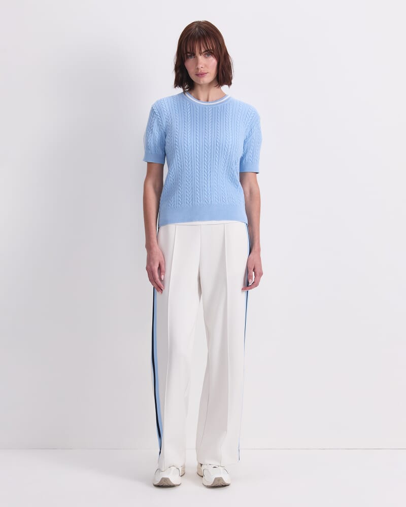 Cotton Cable Crew Knit in SKY BLUE