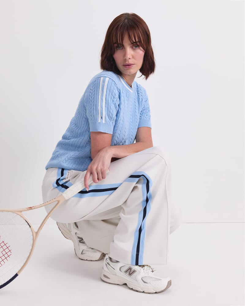 Cotton Cable Crew Knit in SKY BLUE