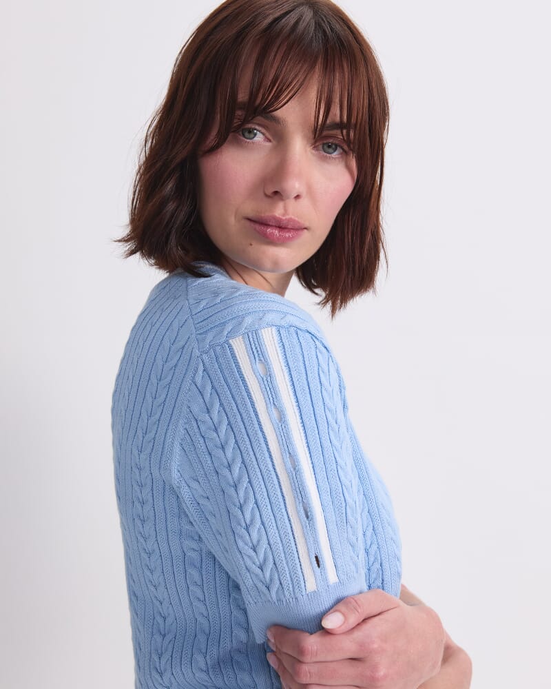 Cotton Cable Crew Knit in SKY BLUE