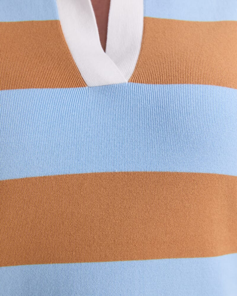 Knit Polo Mini Dress in BLUE/BROWN