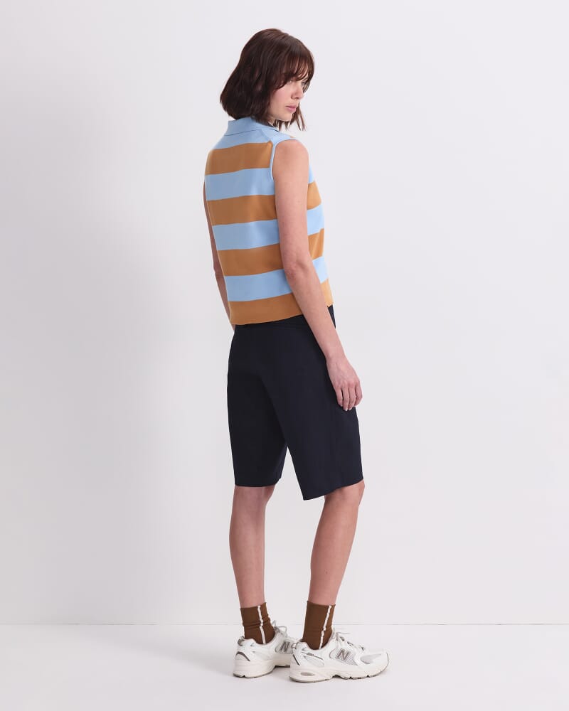 Knit Sleeveless Polo Tank in BLUE/BROWN
