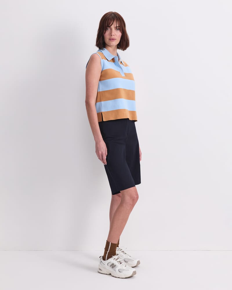 Knit Sleeveless Polo Tank in BLUE/BROWN