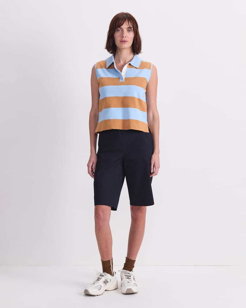 Knit Sleeveless Polo Tank in BLUE/BROWN