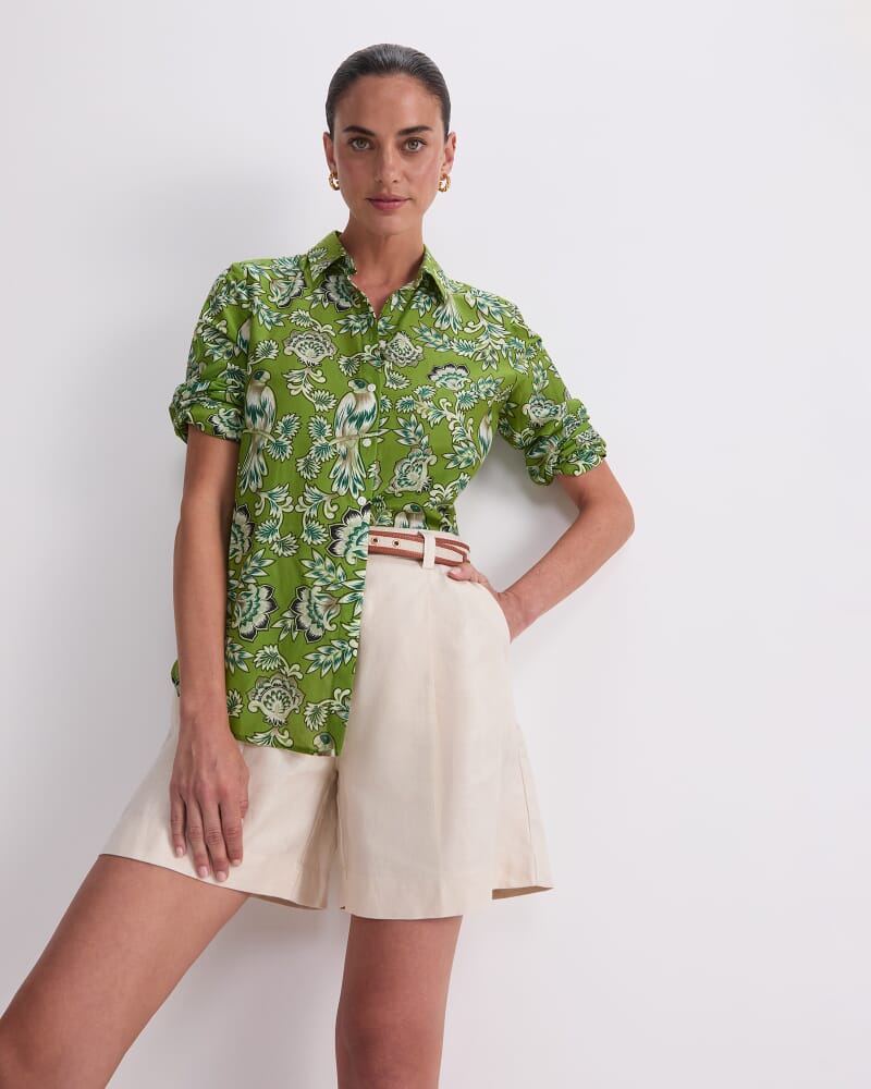 Aya Cotton Silk Shirt in GREEN MULTI