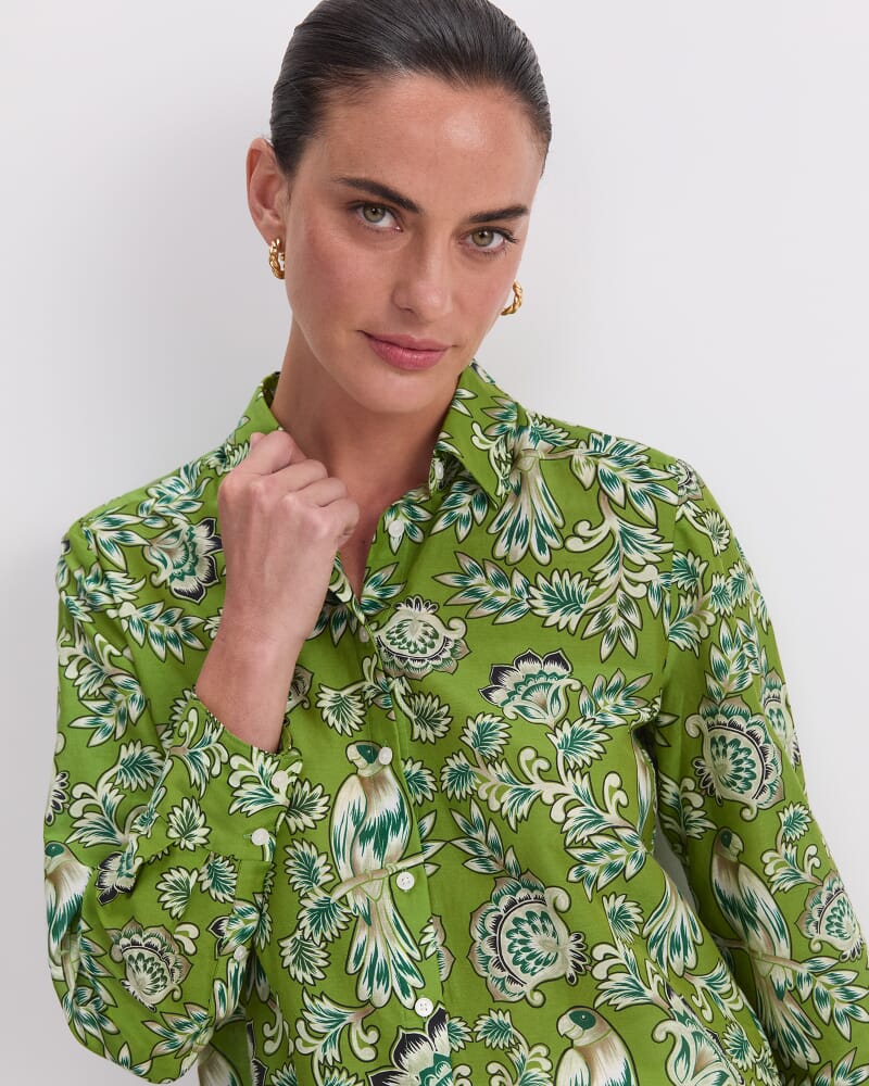Aya Cotton Silk Shirt in GREEN MULTI