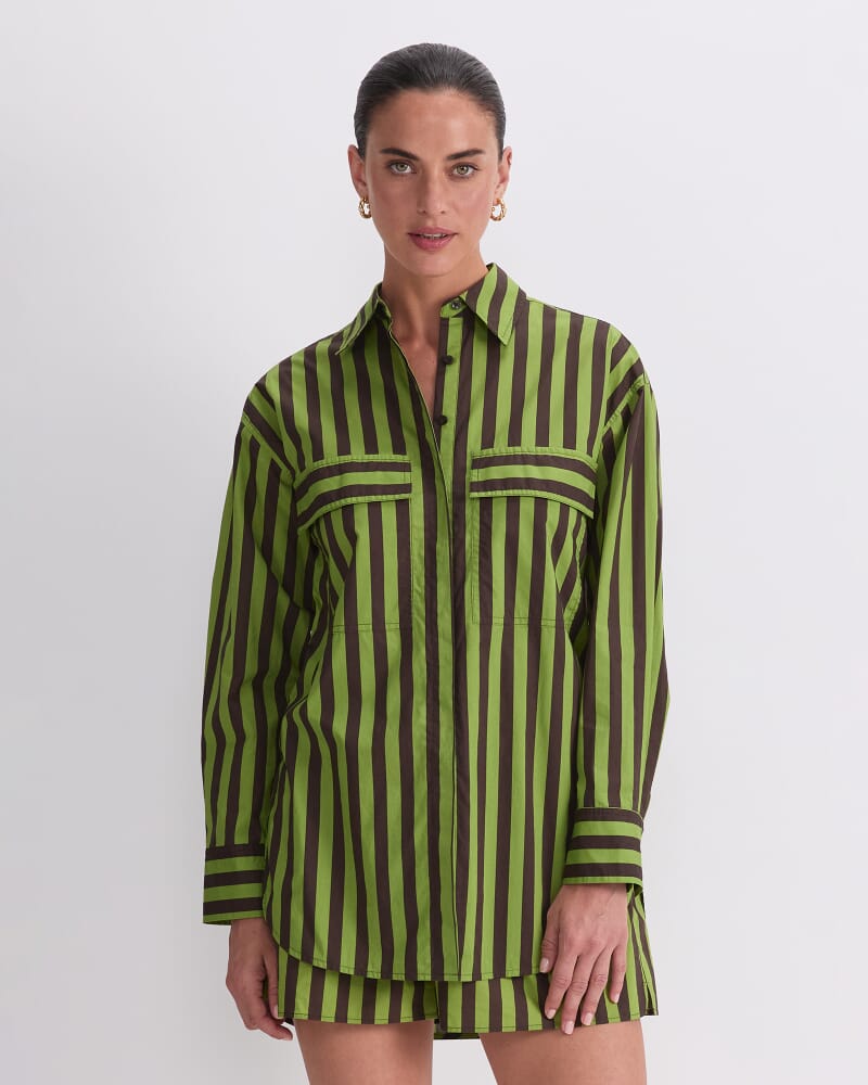 Tara Oversize Stripe Shirt in GREEN MULTI