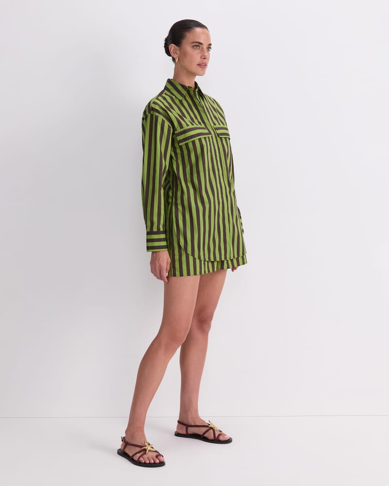 Tara Oversize Stripe Shirt in GREEN MULTI