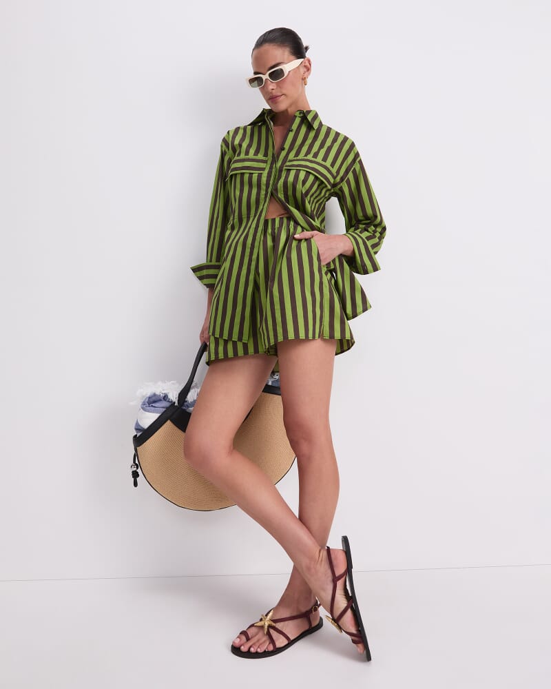 Tara Oversize Stripe Shirt in GREEN MULTI