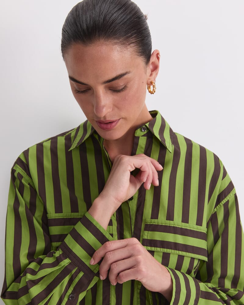 Tara Oversize Stripe Shirt in GREEN MULTI