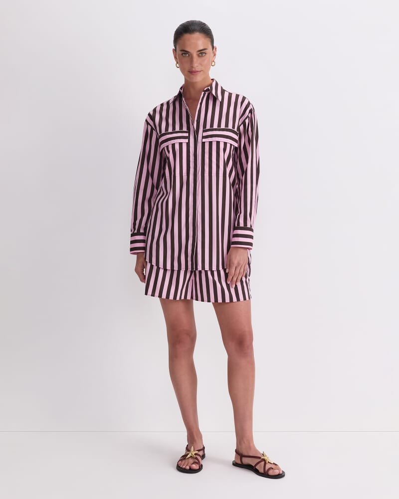 Tara Oversize Stripe Shirt in PINK MULTI