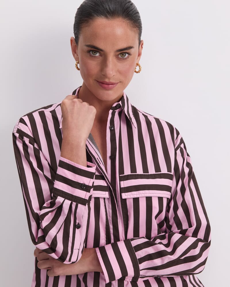 Tara Oversize Stripe Shirt in PINK MULTI