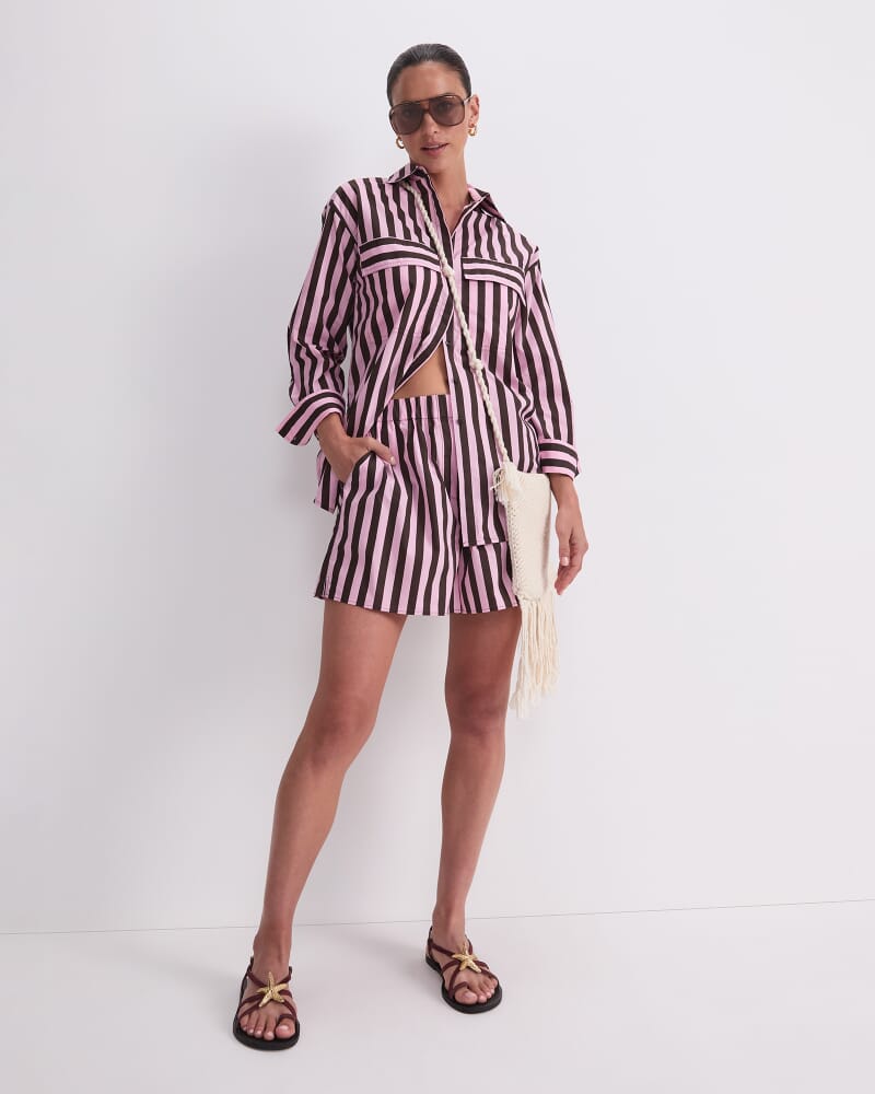 Tara Stripe Cotton Short in PINK MULTI