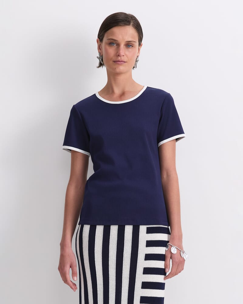 Staple Cotton Blend Tee in NAVY/WHITE