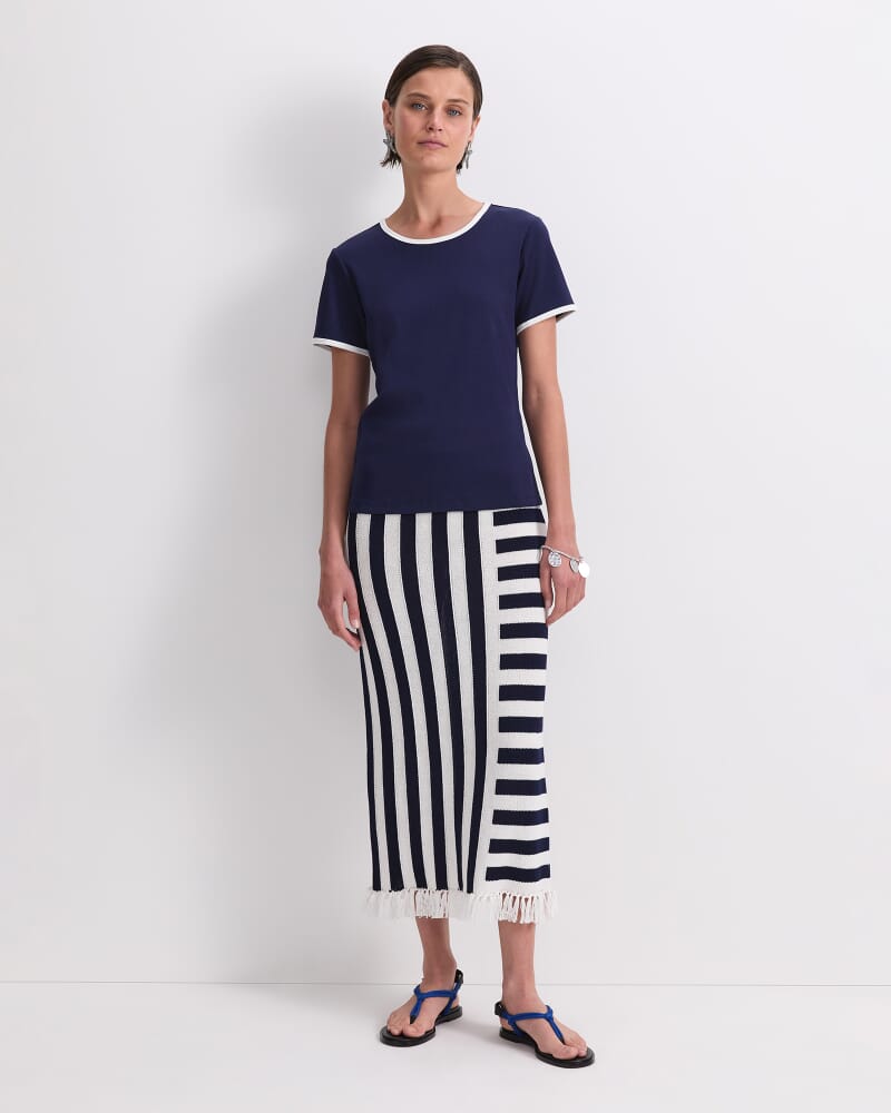 Staple Cotton Blend Tee in NAVY/WHITE