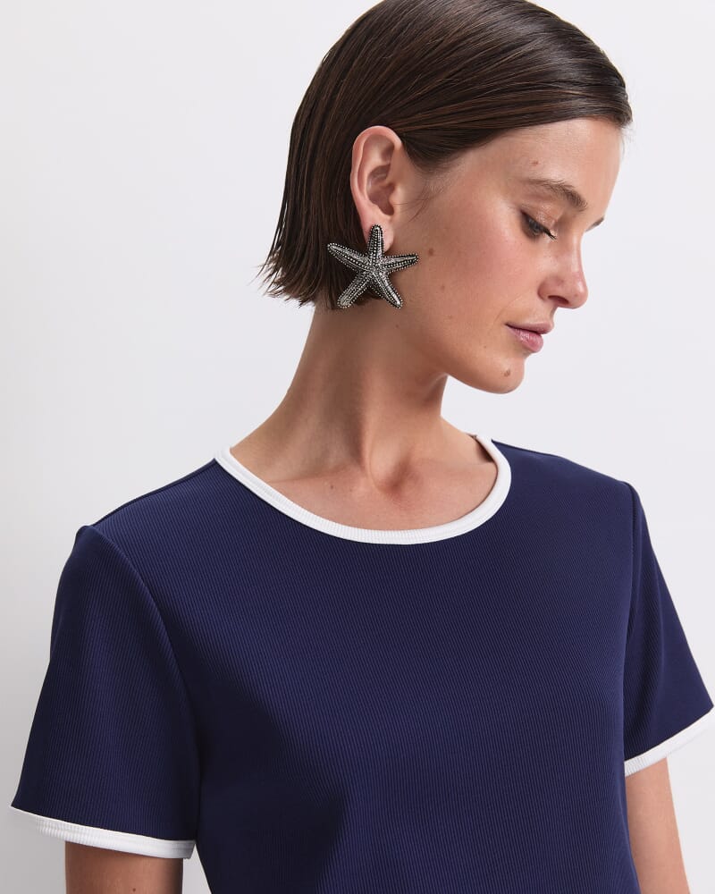 Staple Cotton Blend Tee in NAVY/WHITE