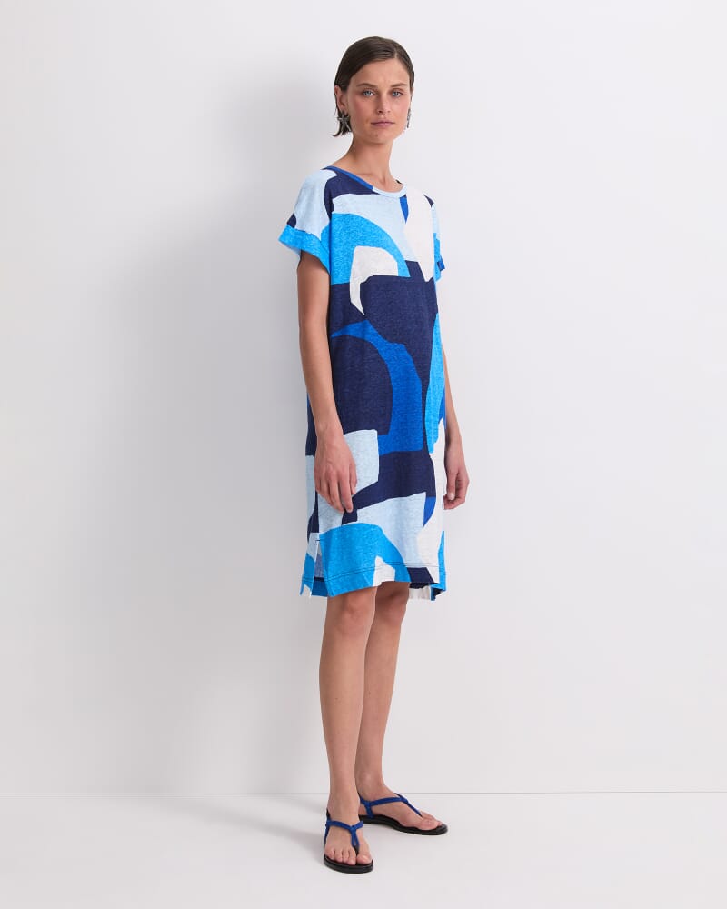 Nora Linen Mini Dress in BLUE MULTI