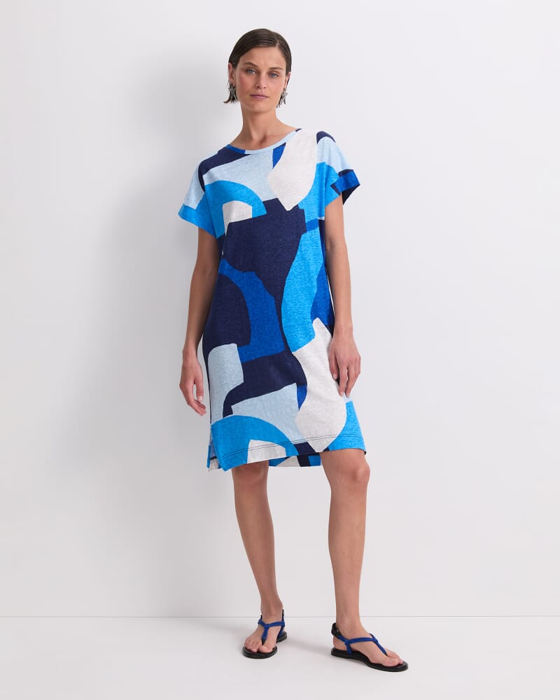 Nora Linen Mini Dress in BLUE MULTI