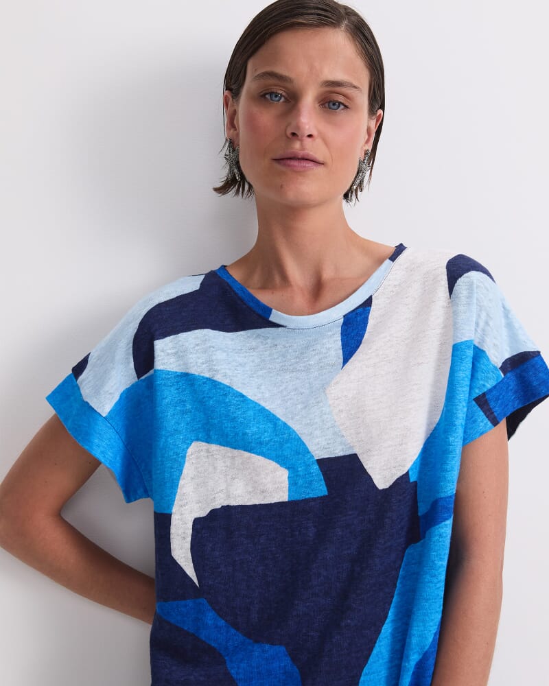 Nora Linen Mini Dress in BLUE MULTI