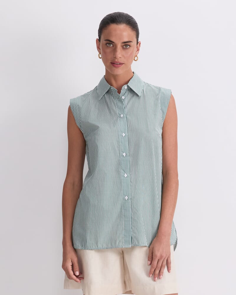 Lily Voile Sleeveless Shirt in GREEN/WHITE