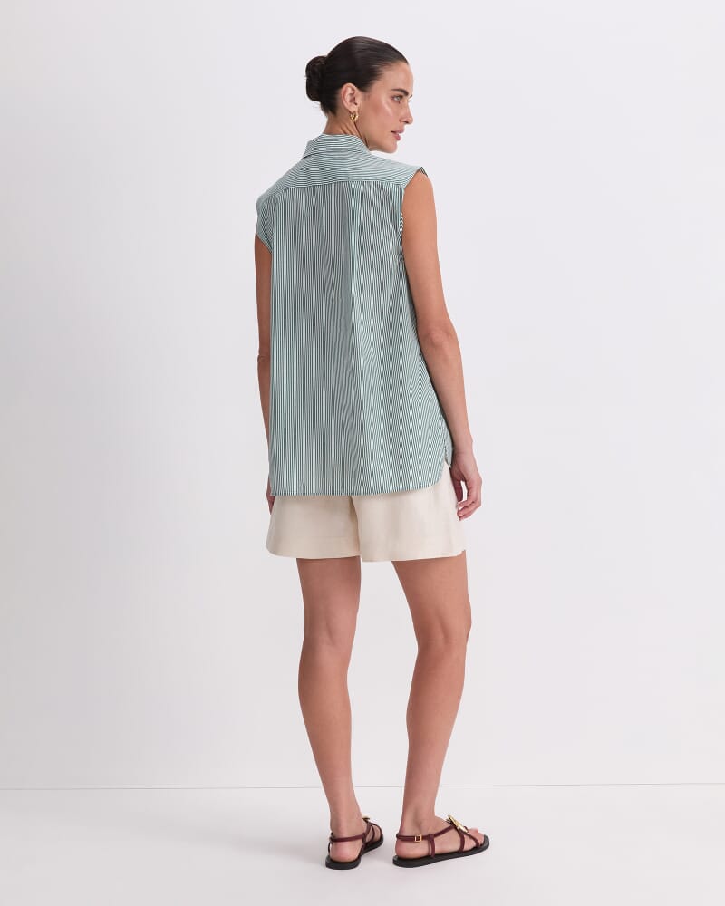 Lily Voile Sleeveless Shirt in GREEN/WHITE