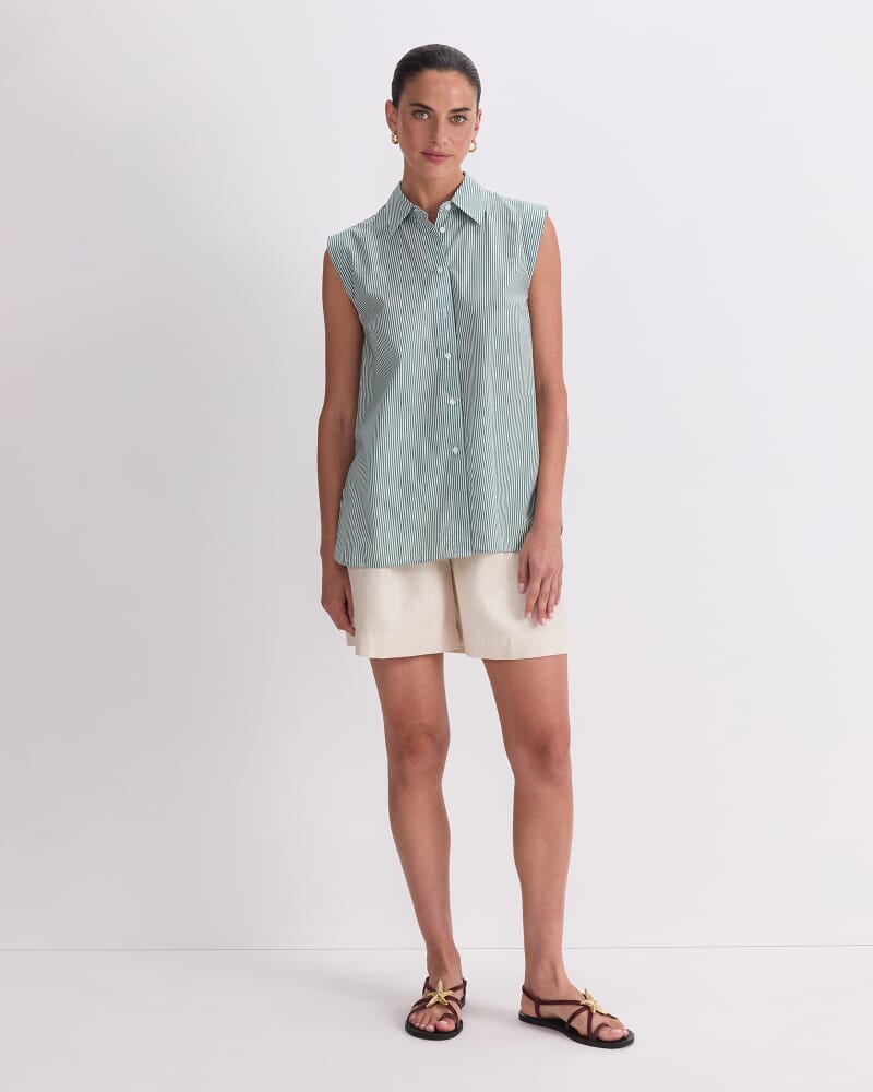 Lily Voile Sleeveless Shirt in GREEN/WHITE