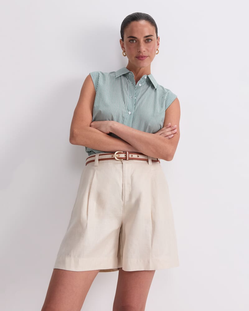 Lily Voile Sleeveless Shirt in GREEN/WHITE