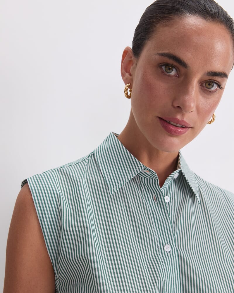 Lily Voile Sleeveless Shirt in GREEN/WHITE