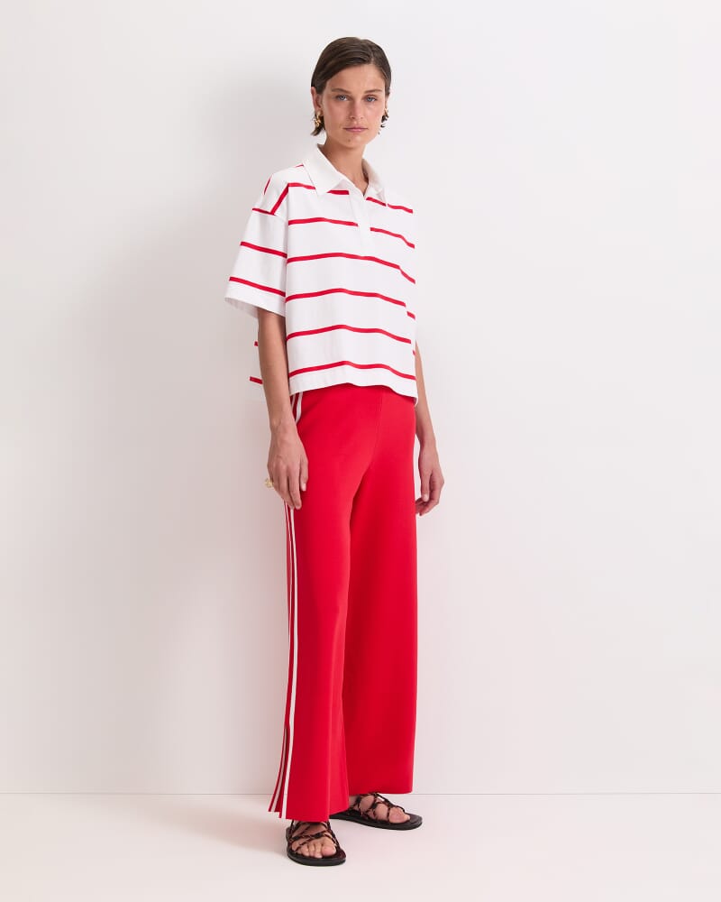 Short Sleeve Rugby Tee in WHITE/RED