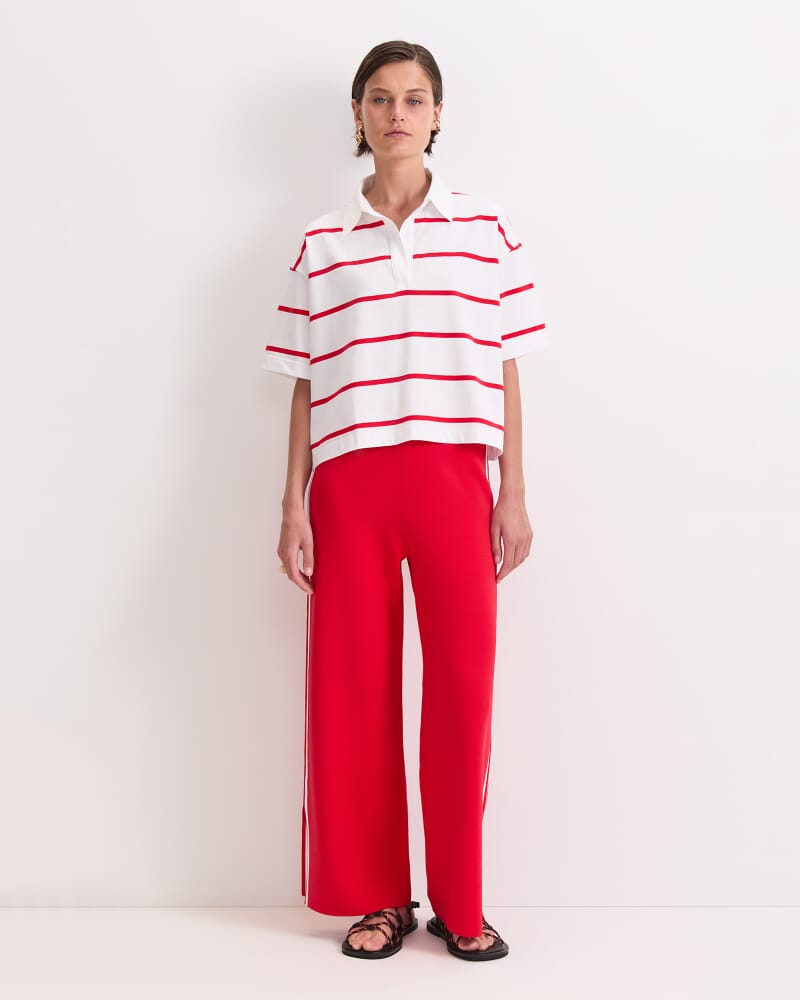 Short Sleeve Rugby Tee in WHITE/RED