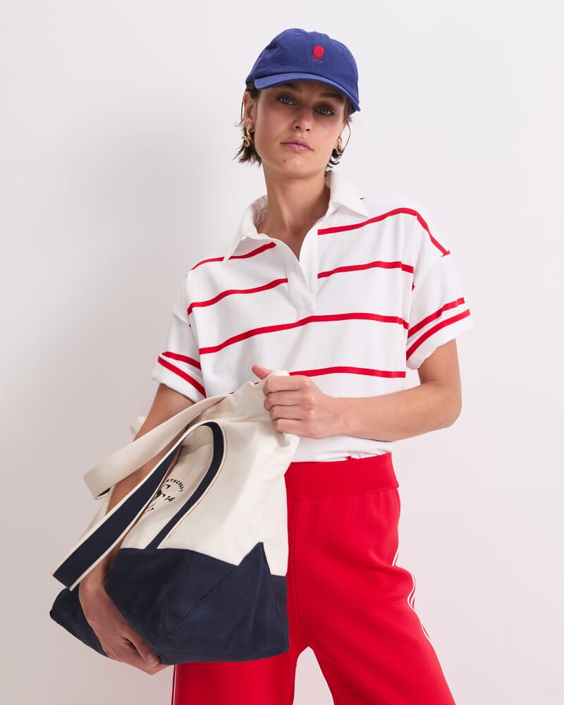 Short Sleeve Rugby Tee in WHITE/RED