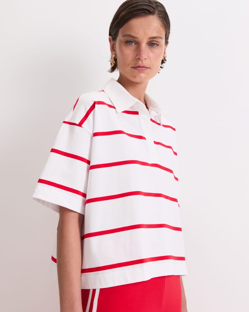 Short Sleeve Rugby Tee in WHITE/RED