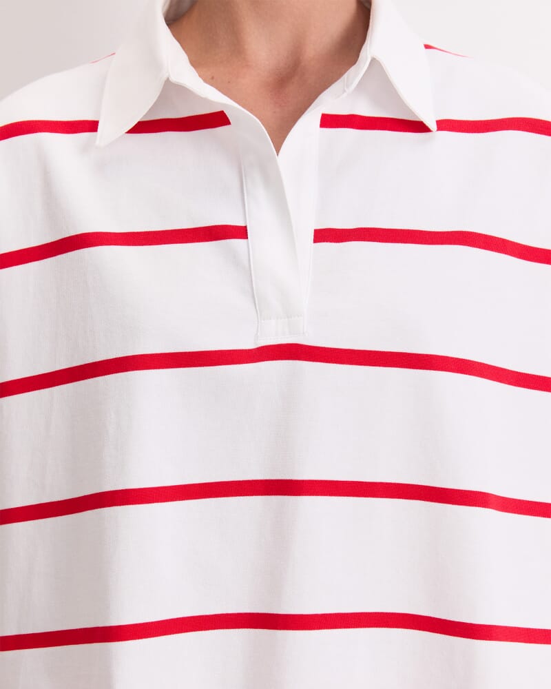 Short Sleeve Rugby Tee in WHITE/RED